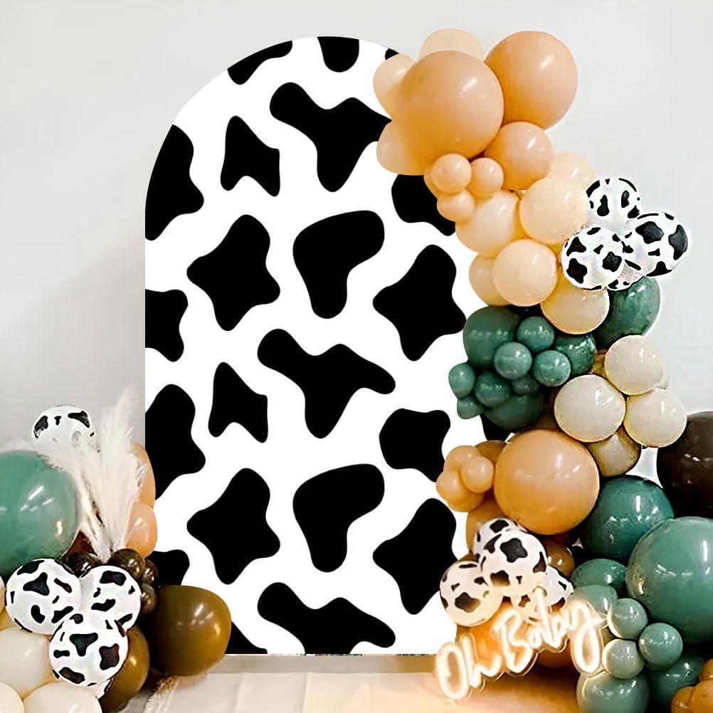 Arch Backdrop Cover Chiara Spandex Fitted Stretchy Fabric Arch Cover Baby Shower Birthday, Backdrop Decor Party Banquet Arch Decoration Cow Pattern Theme (Black, 6.6FT)