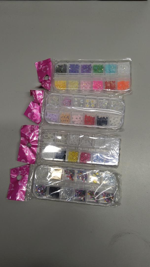 4 Boxes 3D Nail Charms Kit Rhinestones Colorful Crystals Clear Multi Shape Half Round Pearls Butterfly Diamond White Pink Craft Supplies DIY Accessories