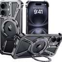 X Case for iPhone 16 Case 6.1",with Kickstand 360Rotatable Magnetic Ring Stand,[Compatible with MagSafe] Shockproof Aluminum Metal Phone Case Slim & Light Phone case,Gray (Black)