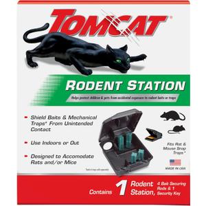 Tomcat Rodent Station, Includes 1 Rodent Station with 4 Bait Securing Rods and 1 Security Key - Fits Rat or Mouse Sized Traps (Baits & Traps Sold Separately) - Use Indoors or Outdoors (1 Station)