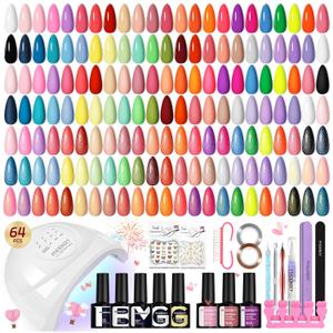 phoenixy Gel Nail Polish Kit with U V Light 64 Pcs Gel Polish Nail Set 45 Colors Nail Polish Set with Base and 4 Effects Top Coat Manicure Tools Complete Gel Nail Kit Gift for Women