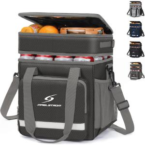 Maelstrom Lunch Box for Men,Insulated Lunch Bag Women/Men,Leakproof Lunch Cooler Bag, Lunch Tote Bag (2.Double-Layer (18L/28cans), 2.Double Layer - Gray)