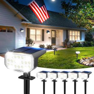 Solar Lights Outdoor Waterproof IP65, Super Bright LED with Lens, 6500K 2 Lighting Modes, Solar Powered Yard Garden Solar Spot Lights for Outside Landscape Auto On/Off - 6 Pack