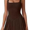 QINSEN Womens Square Neck Tennis Dress Pleated Sleeveless Built in Shorts Golf Athletic Dress with Pockets (X-Small)