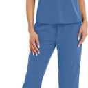 Scrubs for Women Set - Stand-Up V-Neck Scrub Top & Straight-Leg Pants with 5 Pockets,Women's Scrub Set (Blue, M)