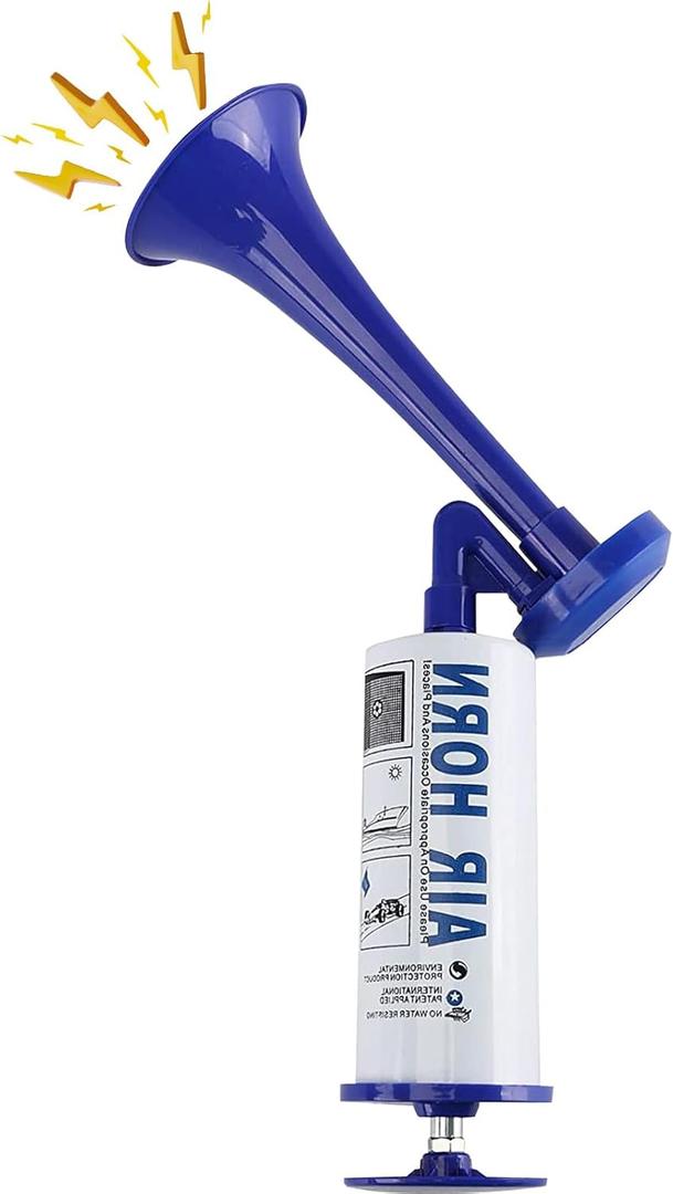 Handheld Air Horn, Noise Makers for Sporting Events, Aluminum Super Loud Football Noise Maker Air Pump Sports And Marine Signal Safety Alarm Horns for Boating, Hiking, Sports Events, Birthday Parties (Blue)