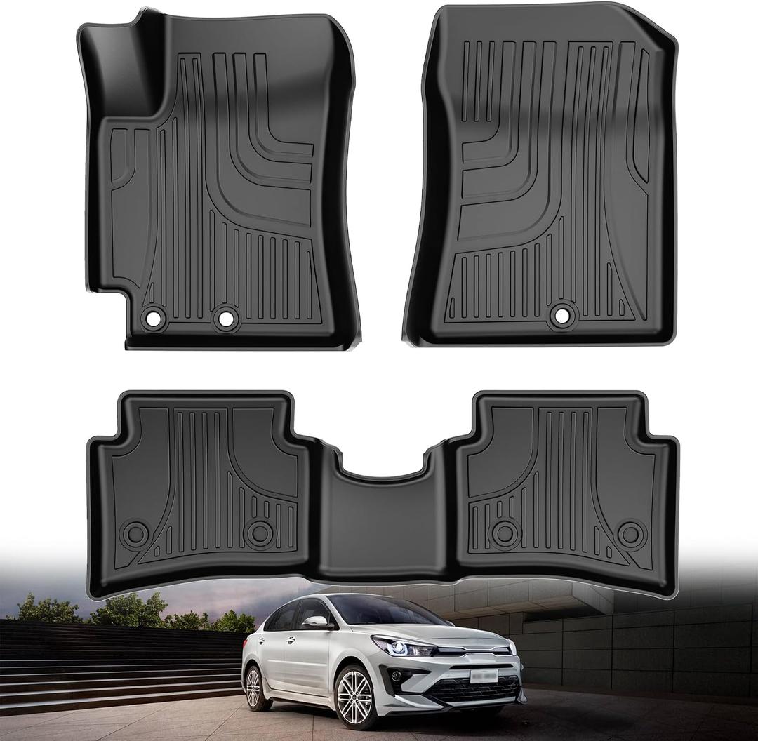 Original Rio Floor Mats for 2018-2024 Kia Rio Sedan & Hatchback Models - Custom Fit TPE Heavy Duty Non Slip Floor Mats 1st and 2nd Row - All Weather Black Car Mats for Rio 2018-2024