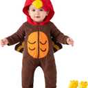 Okbebe Toddler Turkey Dress Up Baby Boy Girl Thanksgiving Turkey Hooded Outfit (6M, Brown)