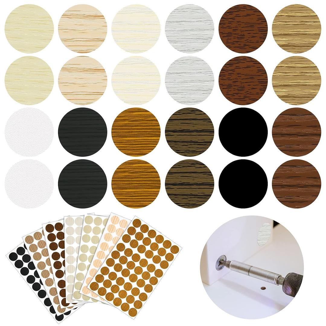Tenare 648 Pieces Adhesive Screw Hole Cover Stickers Wood Grain Furniture Stickers 12 Colors Waterproof Screw PVC Cover Caps for Wall Cabinets Desk Repairing (Classic Style)