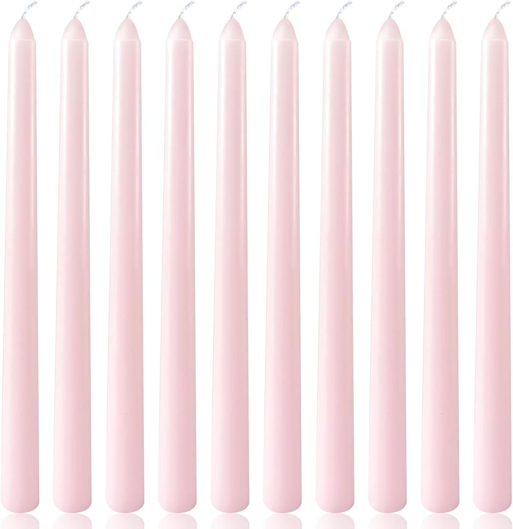 10 Inch Pale-Pink Taper Candles for Home Decoration, 10 Pack Unscented Candlesticks for Dinner Wedding Party, Smokeless and Dripless Candle Sticks