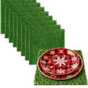 XLX TURF Artificial Grass Table Placemats Set of 8 Green Christmas Table Centerpiece Decor Football Golf Theme Birthday Square Turf Mat Baby Shower Wedding
