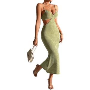 SOLY HUX Women's Open Back Going Out Dresses Cut Out Cami Spaghetti Strap Backless Midi Bodycon Dress  Small Petite