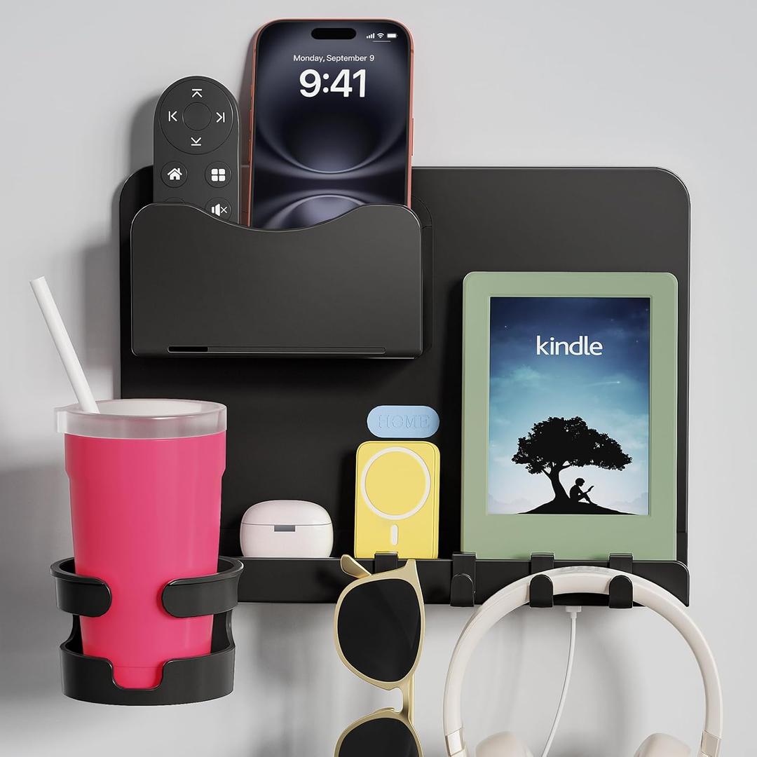 Floating Shelves for Bedside Shelf, Stick On Accessories Organizer, Wall Mount Self, Cute Room Decor Aesthetic, Girls Room Decor, Cool Stuff for Bedroom Storage and Organization (Black)