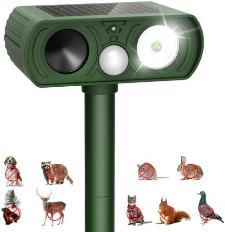 Upgraded Solar Ultrasonic Animal Repellent Outdoor, Deer Repellent Devices Squirrel Cat Raccoon Rabbit Dog Deterrent, Keep Rodent Chipmunk Away Motion Detection with Flash Light for Yard Garden Lawn