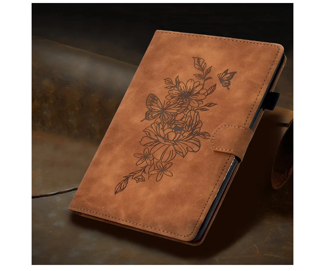 Case for Samsung Galaxy Tab A9+/A9 Plus 11 Inch 2024 2023 (SM-X210/X216/X218), PU Leather Cover Embossed Flower Multi-Angle Stand with Auto Wake/Sleep Case for Galaxy Tab 11 Inch, Brown
