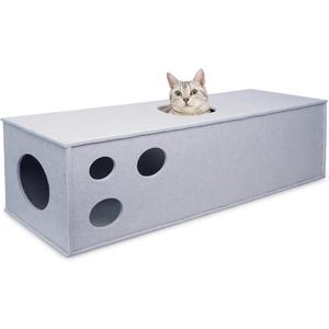 PETKARAY Cat Tunnel, Original Cat Hideaway Cave for Indoor Cats, Large Kitten Play Tubes and Tunnels, Soft Felt Cat Toy with Interactive Peek Hole Grey Straight