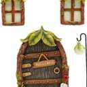 Fairy Door and Windows Garden Kit Accessories Outdoor, Glow in Dark Gnome House for Tree, Lawn Yard Art Sculpture, Miniature Garden Decor (Leaf)