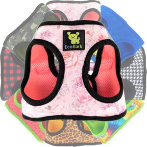 EcoBark Floral Dog Harness - Soft Luxury Step in Dog Harnesses in Floral Pattern - Safe & Secure Dog Halter Vest Wrap (Small- 7 to 10 lbs - Chest Up to 14 in (Pack of 1), French Floral Pink)