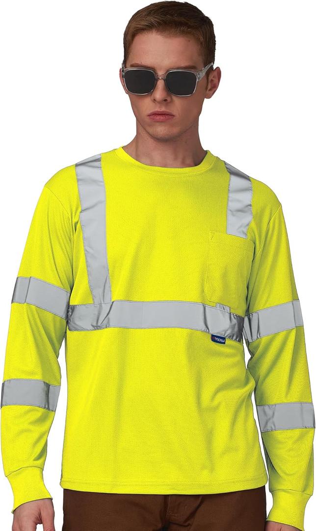 A-SAFETY Safety Shirt,High Visibility Work T Shirt Long Short Sleeve Class 3 (6XL) (Yellow)