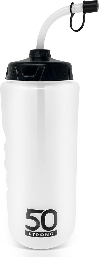 1 Liter Water Bottle with Straw | Hockey Water Bottle with Long Straw | Easy Squeeze Bottles + Built In Finger Grip | BPA-Free Sports Water Bottle for Football, Lacrosse & Boxing | Made in USA