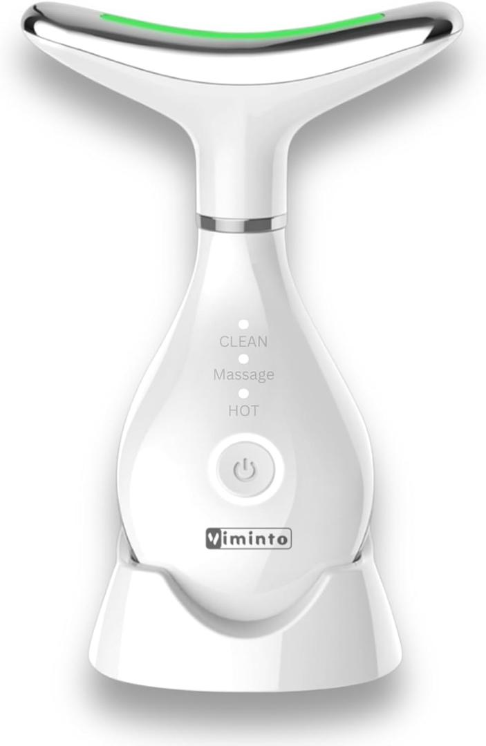 VIMINTO  3-in-1 Face Massager  Facial Massager Tool with Soothing Heat, Vibration, and Smart Touch  Red, Blue & Green Light Modes for Relaxation and Radiance  Compact & Portable - White