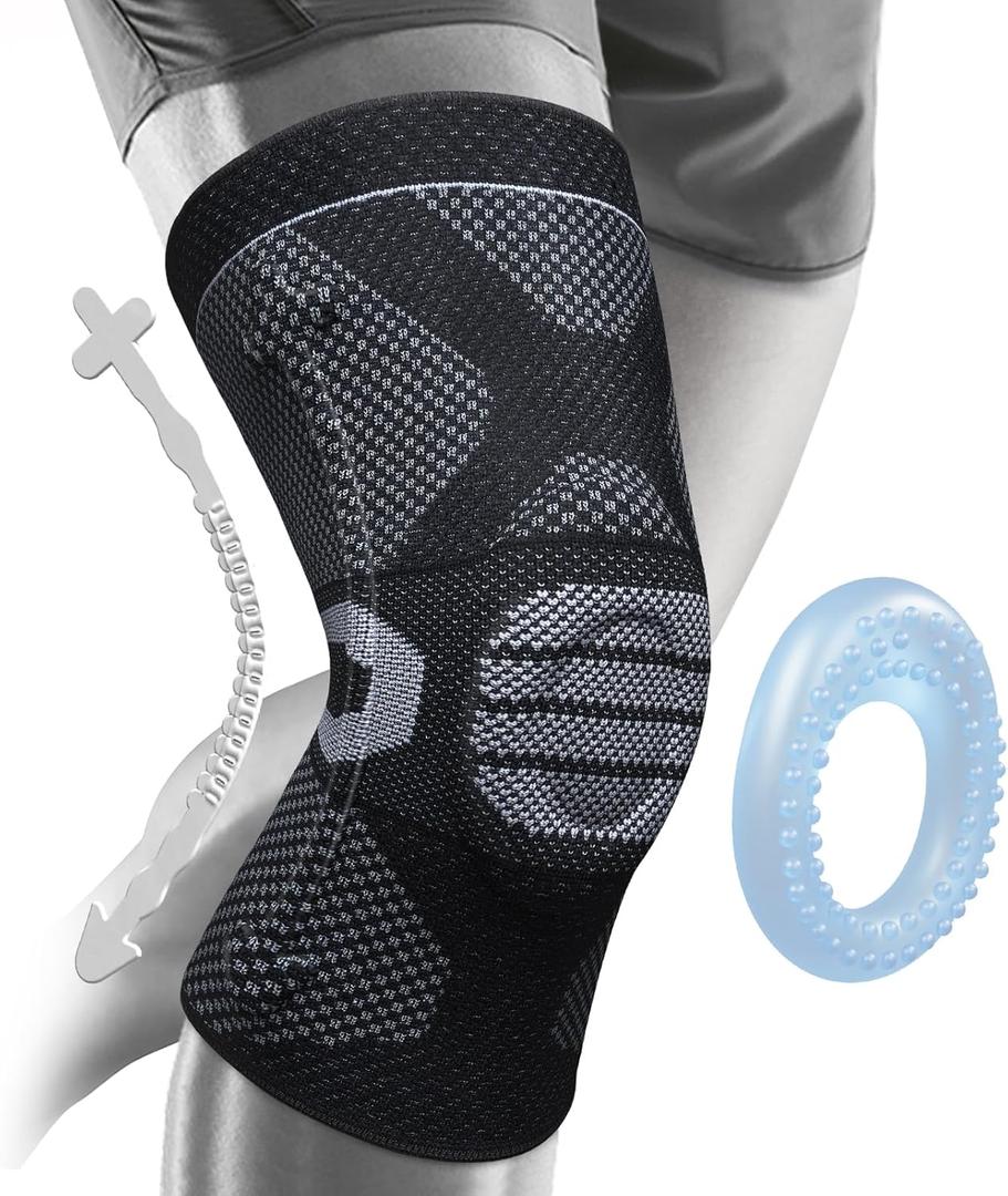 NEENCA Professional Knee Brace for Pain Relief, Medical Knee Compression Sleeve, Knee Support with Horizontal Knit Tech for Meniscus Tear, ACL, Arthritis, Joint Pain, Runner, Workout (X-Large, Upgraded Version - Carbon Black)