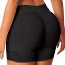 FLORATA Womens Butt Lifter Panties Seamless Padded Shapewear Hip Enhancer Body Shaper Lace Boyshorts (Large, Black Pads)