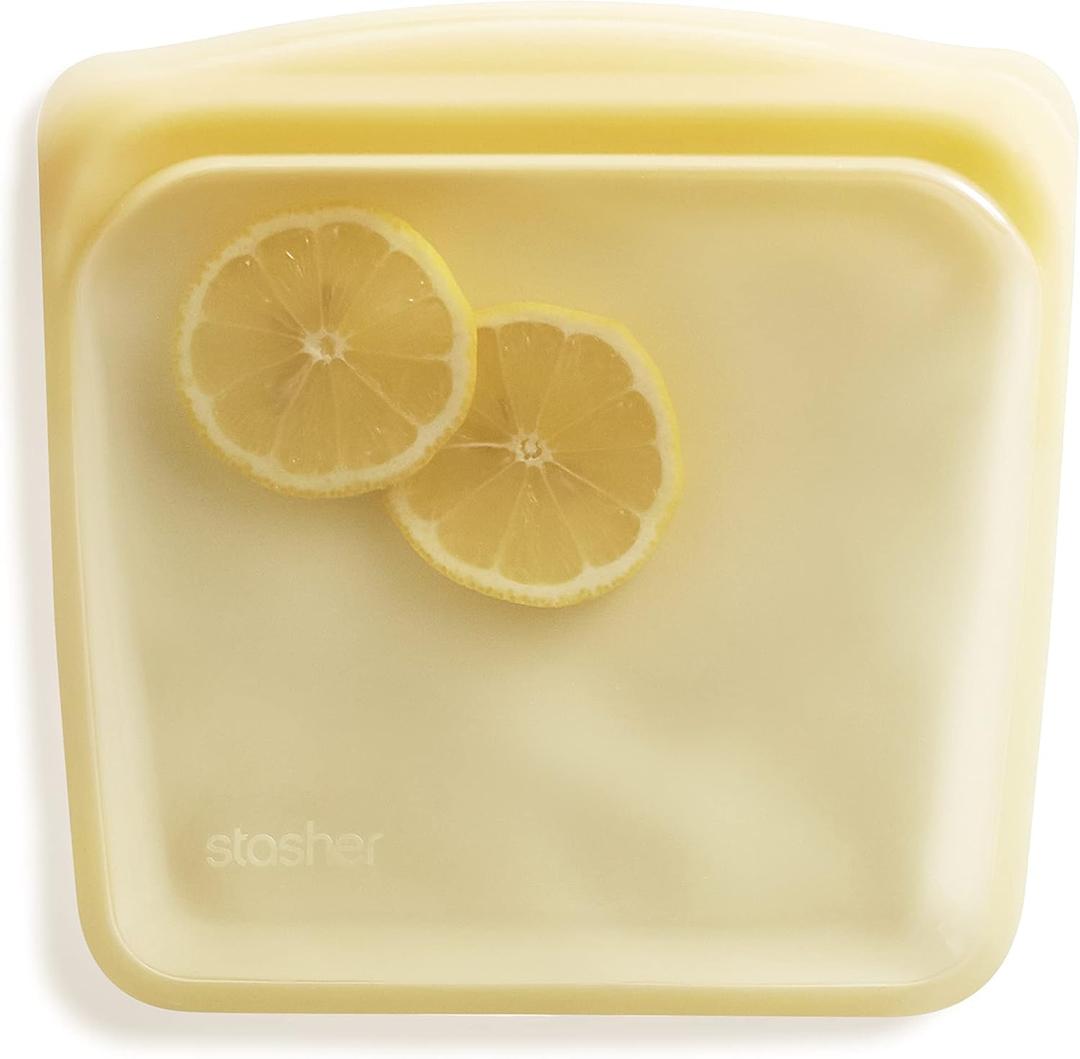 Stasher Premium Silicone Reusable Food Storage Sandwich Bag, Yellow, Microwave, Sous Vide, Dishwasher, Oven and Freezer Safe, BPA Free, Leak-free, Eco-friendly, 28 Oz (Single)