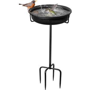 28In Freestanding Birdbaths Bowl Outdoor, Free Standing Garden Bird Bath Bird Feeder Bowl with Metal Stake, Detachable Decoration Spa Birdfeeder for Garden Patio Yard Lawn, 4 Spiky Feet (Free)