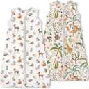 Toddler Sleep Sacks 2T-3T-4T, 0.5 TOG Light Summer Wearable Blankets, Extra Long XL Sleeping Bags, 2 Pack (Forest Whimsy)