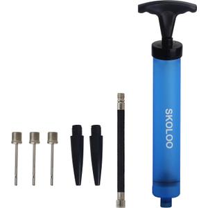 SKOLOO 10" Portable Hand Air Ball Pump Inflator Kit with Needle, Nozzle, Extension Hose for Soccer Basketball Football Volleyball Water Polo Rugby Exercise Sports Ball Balloon Swim Inflatables (Blue)