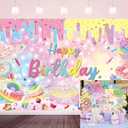 Ice Cream Birthday Backdrop Candy Ice Cream Donut Party Background for Photography Colorful Girls Sweet One Birthday Banner Cake Table Decorations Photo Props (8X6FT)