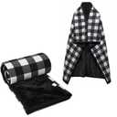forestfish Fleece Wearable Blanket Oversized, Comfy Lightweight Lap Blanket Poncho Throw with Buttons, 63“x 55”(Black)
