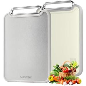 Sumzzz Stainless Steel Cutting Board for Kitchen, 2-in-1 Double-Sided Chopping Board, Food Grade Stainless Steel/PP, Easy to Clean, Large Size, Non-Slip, 16”×11”