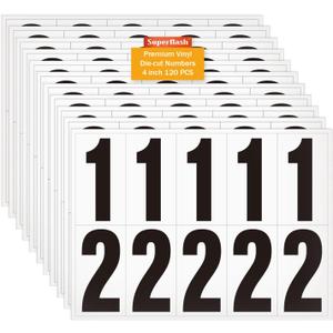 4 inch Adhesive Numbers for Mailbox, Vinyl Reflective Mailbox Number Stickers, 120 Pcs Self Adhesive Number Decals, Pre Spaced Number Signs, for Outside, House, Trash Cans Decal , Cars, Door (Black/White)