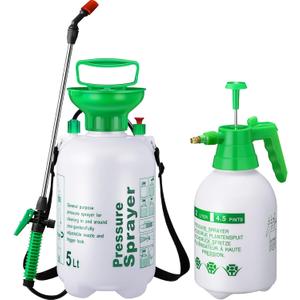 Tioncy 2 Pack 1.35 Gallon Pump Pressure Sprayer & 0.53 Gallon Handheld Garden Pump Sprayer with Adjustable Brass Nozzle Water Mist Spray Bottle for Lawn Garden Plants Weed Sprayer Cleaning Solutions