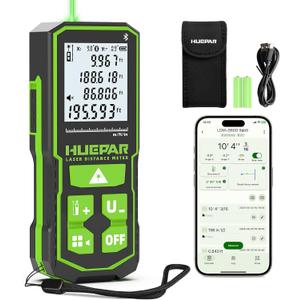 Laser Measuring Tool with Bluetooth APP, 200ft, 1/16" High Accuracy, Huepar Rechargeable Green Beam Laser Distance Meter Multiple Measurement Modes, IP54 Durable for Home & Construction