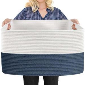 MEGASKET Extra Large Rope Basket, 22" x 17" x 12" Woven Stuffed Animals Storage Bin, Kids Dog Stuff Toy Box Organizer, Living Room Nursery Organization, Big Basket Container for Blankets Clothes