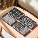 Velvet Jewelry Drawer Organizer Trays Grey Stackable Jewelry Storage Inserts Set, 4-Layer Jewelry Tray Set for Earrings, Rings, Necklaces, Bracelets with Removable Dividers for Dresser & Vanity