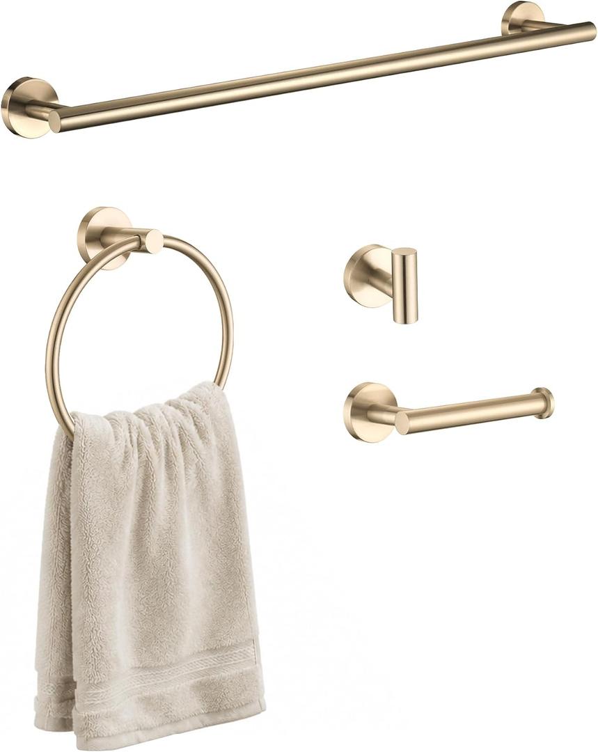 4 Pcs Bathroom Hardware Set, Champagne Bronze Towel Bar Kit