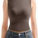 SUUKSESS Women Double Lined Going Out Basic Tank Tops Ruched Summer T Shirts Size XL, Brown