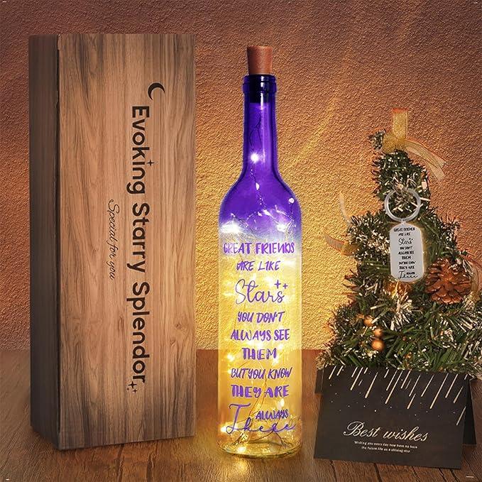 2025 Unique Friendship Gifts for Women - Wine Bottle Lights with Cork, Birthday Friendship Gift Ideas for Women Who Have Everything Girls Boys (Purple)