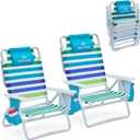 Beach Chair, Beach Chairs for Adults 2 Pack, Outdoor Folding Beach Chairs for Adults, Supports up to 350lbs with 5 Positions, Towel bar, Cooler Pouch, Storage Pouch.