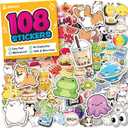 Cute Stickers for Kids - Kawaii Water Bottle Stickers for Teens - 108pc Teacher Reward for Kids Classroom - Easy Peel Sticker Pack - Waterproof Vinyl Stickers for Water Bottles, Scrapbook, Notebook (108pc - Playful & Fun)
