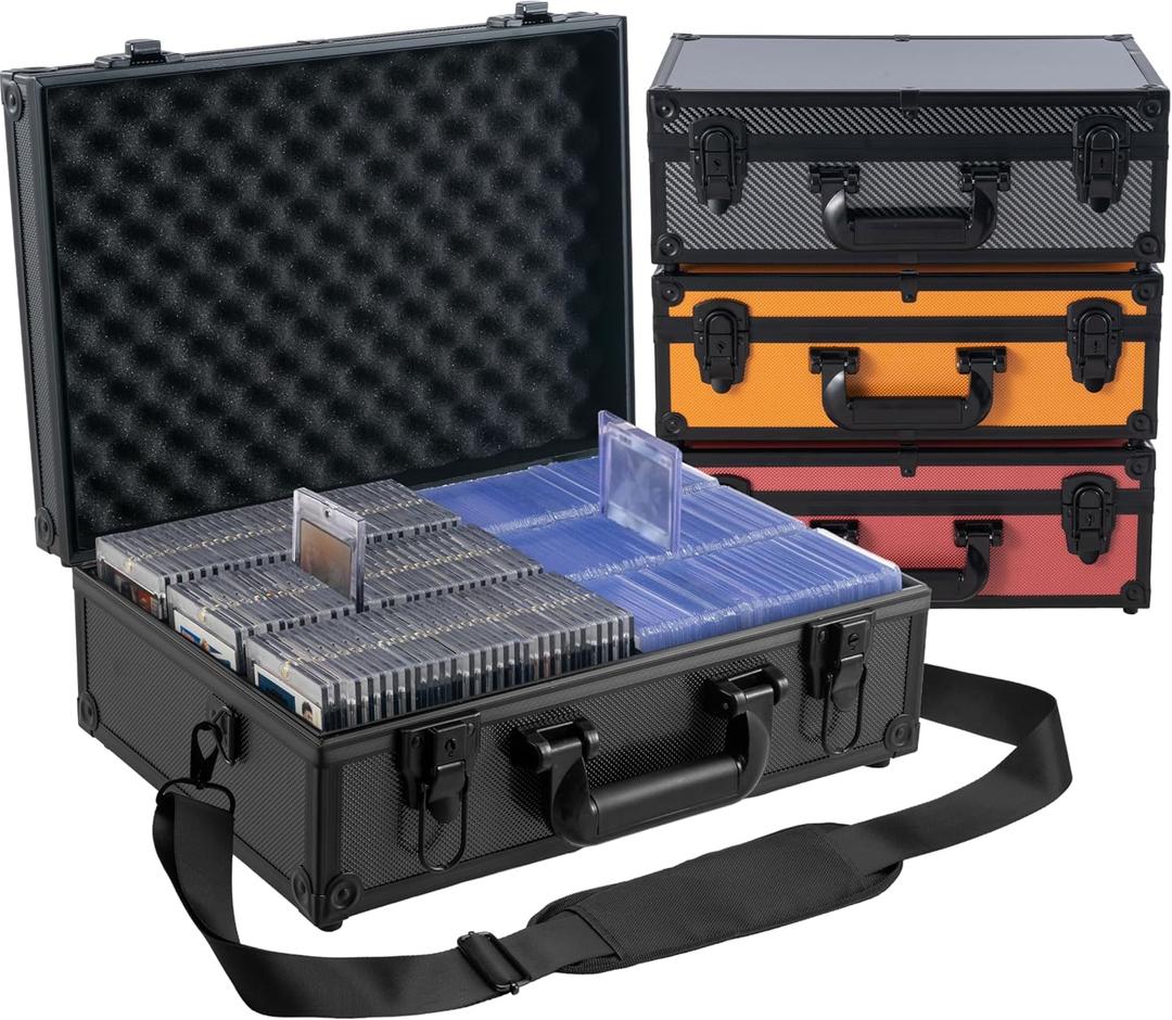 Toploader Storage Box for 3x4 35pt Rigid Cards, Top Loader Cards  Holds 600+ Top Loaders - Aluminum Alloy Trading Card Case, Sports Card Storage Box with Lock (Large Black)