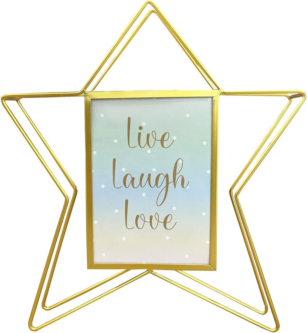 Star Shape Vertical Photo Frame Golden Vintage Picture Frame Decorative Photo Frames Picture Display Frame (Star,Large)
