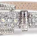 Studded Rhinestone Belts Men Women Fashionable Sparkly Diamond Belt Shiny Crystals Inlaid Design Leather Belt Christmas Gift (Silver, XL)