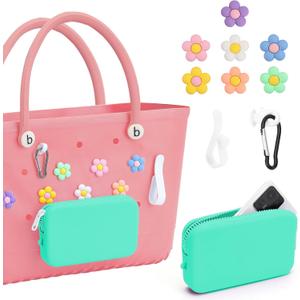 3 x Silicone Phone Holder, Insert Charm Carabiner Keychain for Bogg Bag, Compatible with Bogg Beach Tote Bag (Green)