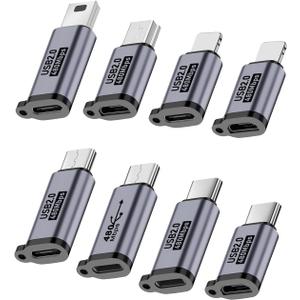 UCEC 8-Pack USB Adapter Kit, USB Adapters for Multiple Devices, USB C/Lighting to Micro USB, Type C/Micro USB to Lighting, Micro USB/Lighting to USB C, USB C/Micro USB to Mini USB Adapter