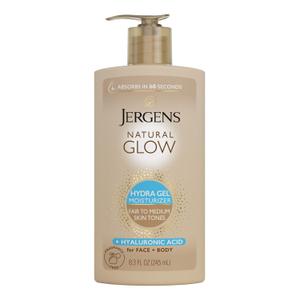 Jergens Natural Glow Hydra Gel Moisturizer, Hyaluronic Acid Tanning Lotion, Hydrating Tanning Gel, Fragrance-Free Self Tanner, Fair to Medium Skin Tones, 8.3 Fl Oz